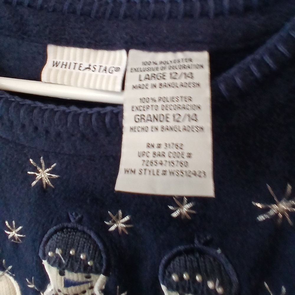 White Stag Fleece Snowman Shirt Womans Large Christmas Winter Cottagecore Granny - Picture 2 of 4